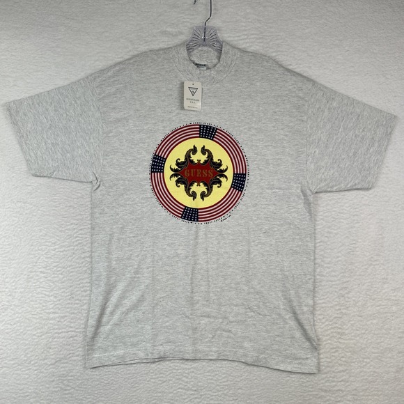 NWT Vintage 90's Guess Jeans USA White T Shirt Mens Size Medium Center Logo - Picture 1 of 12